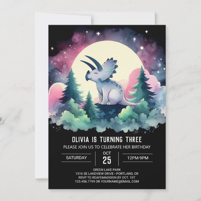 Bohemian Kids Triceratops Birthday Invitation (Front)