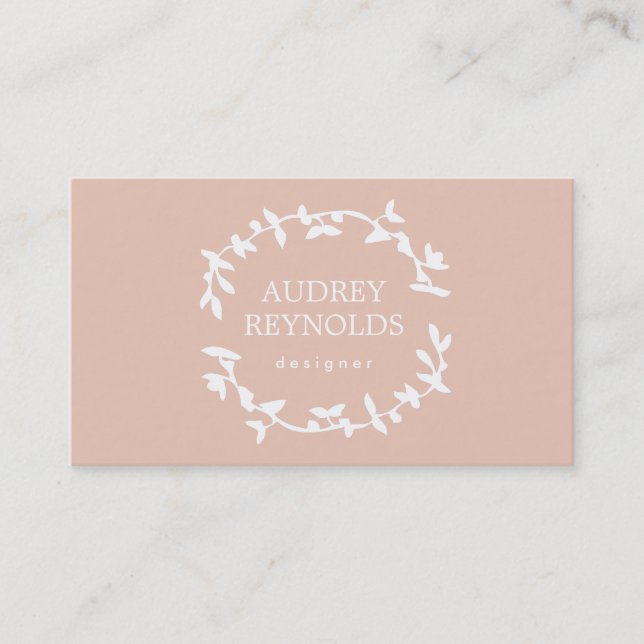 BOHEMIAN LEAF WREATH LOGO on PEACH Business Card (Front)