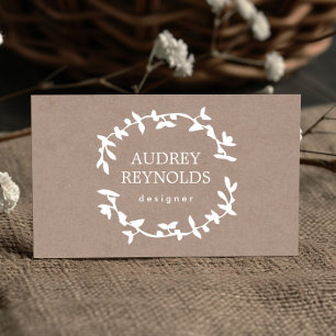 BOHEMIAN LEAF WREATH LOGO Tan Kraft Paper Effect Business Card