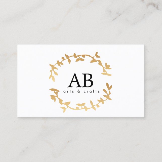 BOHEMIAN LEAF WREATH MONOGRAM in GOLD Business Card (Front)