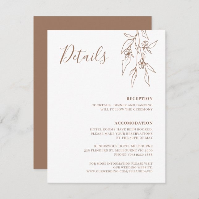 Bohemian Linear Wildflower Wedding Details Card (Front/Back)