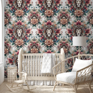 Bohemian Lion & Floral Majesty Wallpaper