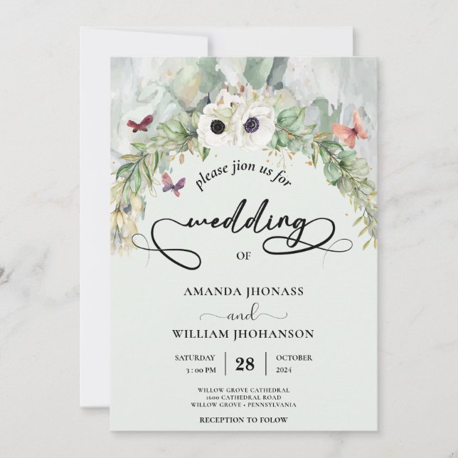 Bohemian Lush Greenery Arch Summer Garden Wedding Invitation (Front)