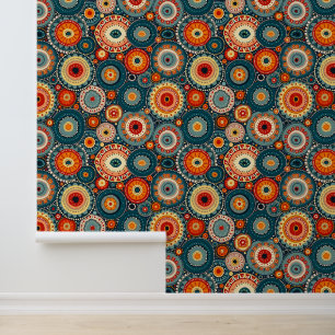 Bohemian Mandala Circles Retro Folk Art Pattern Wallpaper