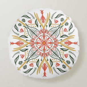 Bohemian Mandala Colourful Botanical Greenery Round Cushion