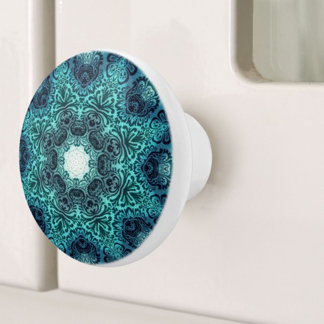 Bohemian Mandala Floral Pattern Turquoise Teal  Ceramic Knob (Bohemian Mandala Floral Pattern Turquoise Teal Ceramic Knob)