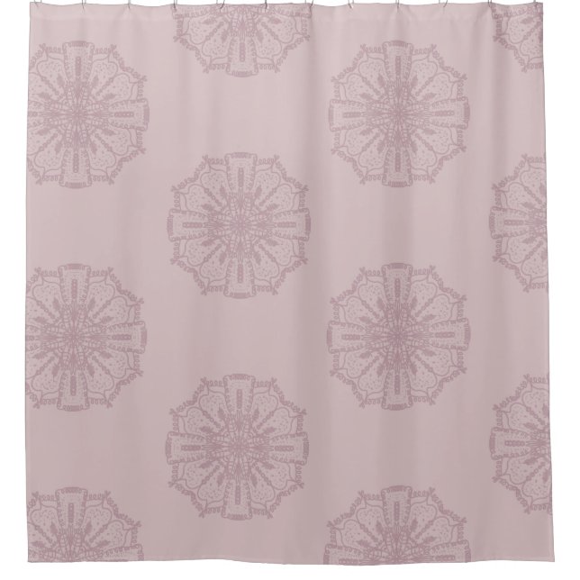 Bohemian Mandala Hand Drawn Blush Shower Curtain (Front)