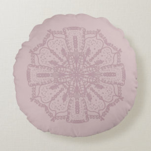 Bohemian Mandala Hand Drawn Mute Pink Round Pillow