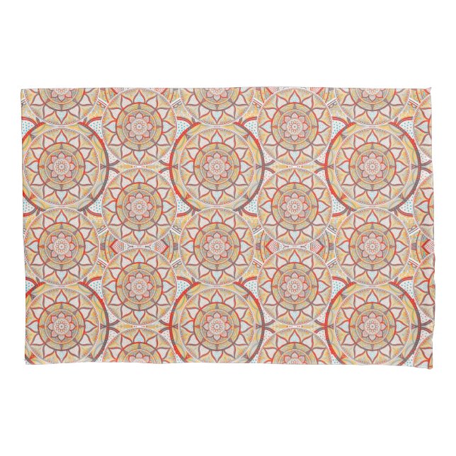 Bohemian Mandala in Warm hues - Red, Orange, Gold  Pillowcase (Front)