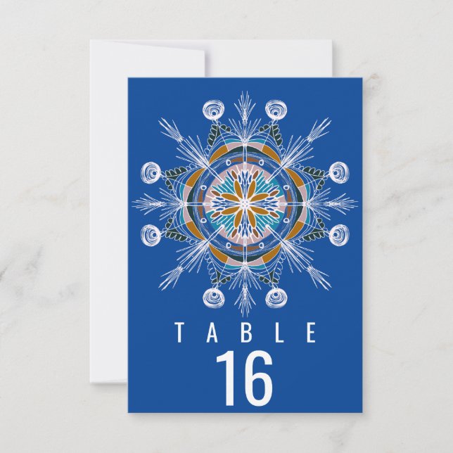 Bohemian Mandala Mustard Blue Seating Wedding Invitation (Front)