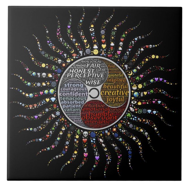 Bohemian Mandala, Positive Inspiring Words Ceramic Tile (Front)