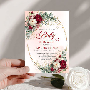Bohemian Marsala Floral Baby Shower Invitation