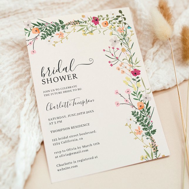 Bohemian meadow wild flowers spring bridal shower invitation (Bohemian meadow wild flowers spring bridal shower invitation)