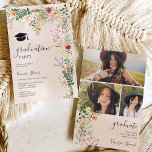 Bohemian meadow wild flowers spring graduation invitation<br><div class="desc">Class of 2024! Bohemian meadow pastel wild flowers spring summer 3 photos graduations party with pretty wild country flowers in boho retro orange, red,  peach,   green leaves,  fern and more,  with a brushed script typography on an elegant editable soft beige ivory background.</div>