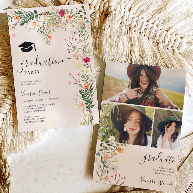 Bohemian meadow wild flowers spring graduation invitation (Bohemian meadow wild flowers spring graduation invitation)