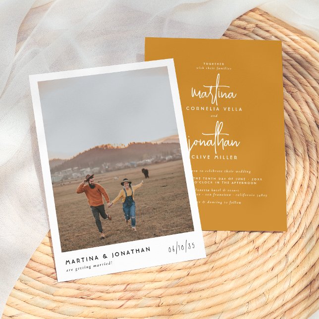 Bohemian Minimalist Mustard Bohemian Photo Wedding Invitation (Creator Uploaded)