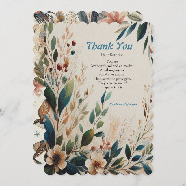 Bohemian mix of colours and flower theme thank you card (Front/Back)