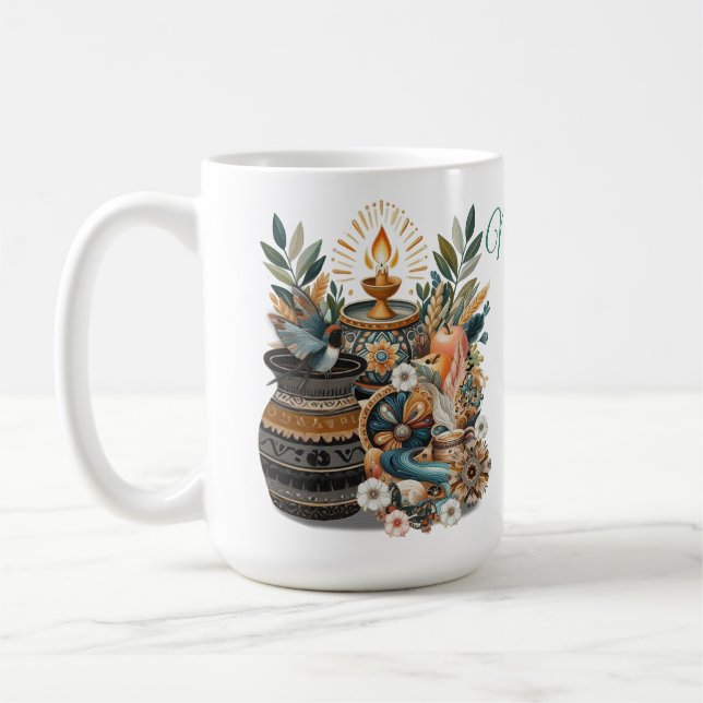 Bohemian mix of colours, flowers and decor themes coffee mug (Left)