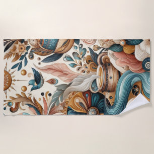 Bohemian mix of teal, magenta,purple flowers beach towel