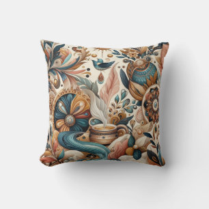 Bohemian mix of teal, magenta,purple flowers cushion