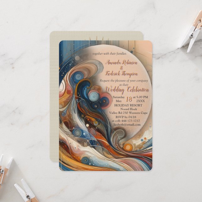 Bohemian mix of teal, magenta,purple flowers invitation (Front/Back In Situ)