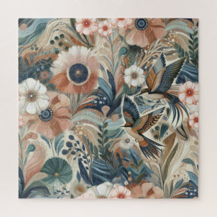 Bohemian mix of teal, magenta, purple on creams jigsaw puzzle