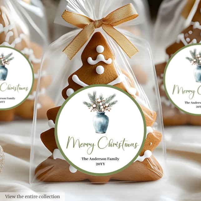 Bohemian Modern Christmas Bouquet Watercolor Label (Bohemian Modern Christmas Bouquet Watercolor Sticker)