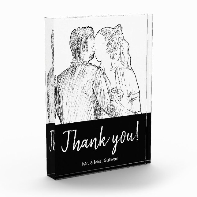 Bohemian Modern Sketch Photograph Black Thank you Photo Block (Left)