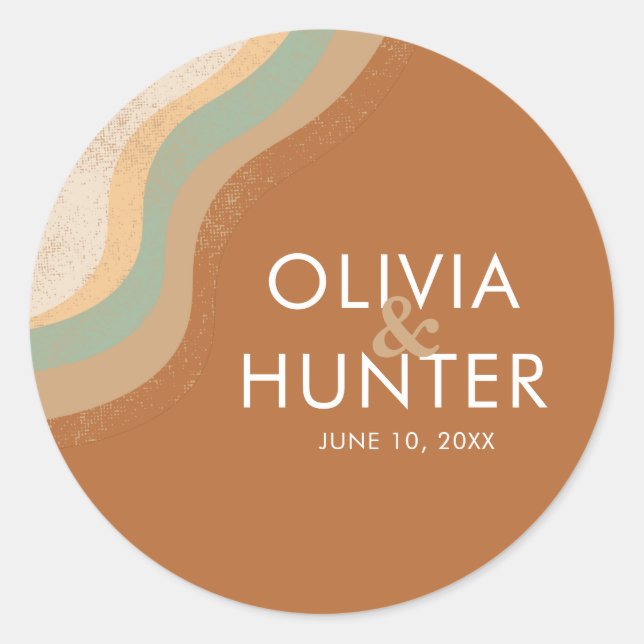 Bohemian Modern Terracotta Wedding Classic Round Sticker (Front)