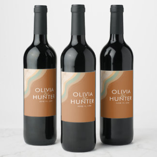 Bohemian Modern Terracotta Wedding Wine Label