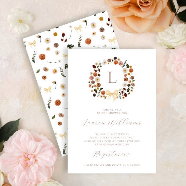Bohemian Monogram Elegant Floral Bridal Shower Invitation (Creator Uploaded)