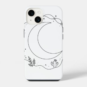 Bohemian Moon Phases Line Art Celestial Decor iPhone 14 Case