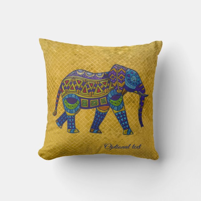Bohemian Mosaic Elephant Gold Foil Pillow (Front)