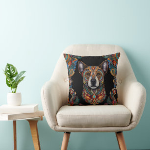 Bohemian Mosaic Majesty: The Painted Dog Cushion