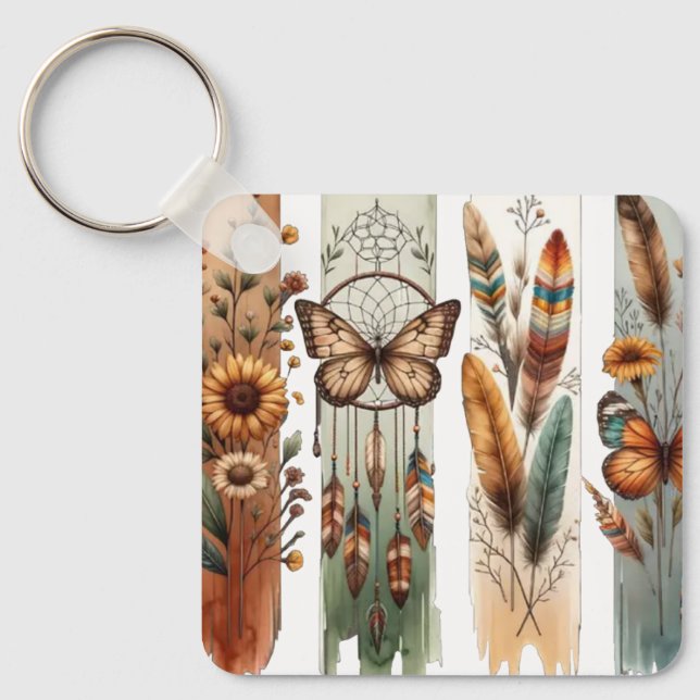 Bohemian Nature Art Panel Key Ring (Front)