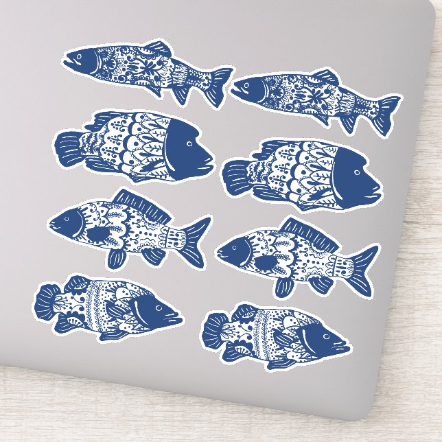 Bohemian Navy Blue Floral Patterned Fish (Detail)