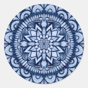 Bohemian Navy Blue Tie Dye Mandala Classic Round Sticker