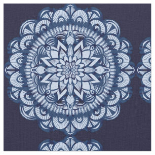 Bohemian Navy Blue Tie Dye Mandala Fabric
