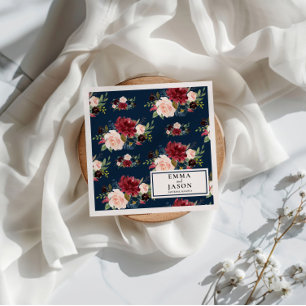 Bohemian Navy Floral Burgundy Wedding Napkins