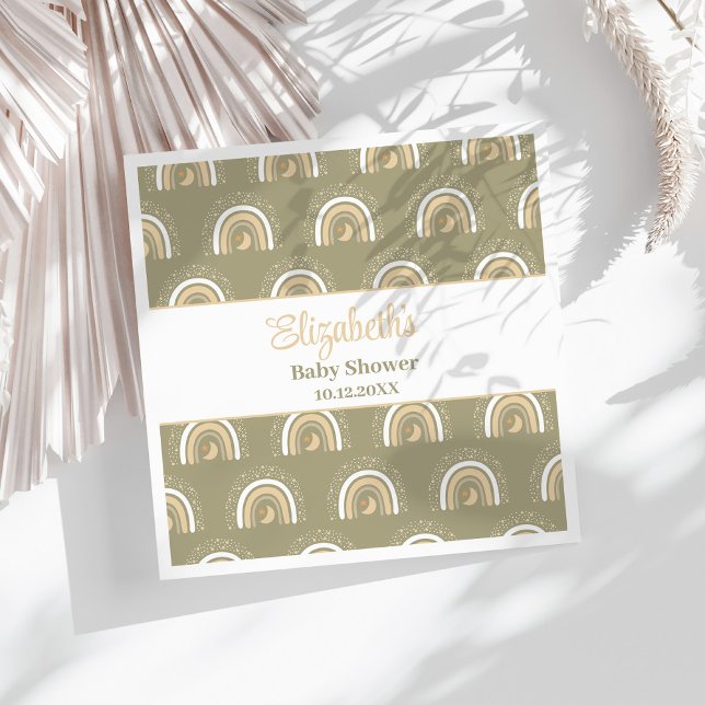 Bohemian Neutral Rainbow Baby Shower Napkin (Bohemian Neutral Rainbow Baby Shower Napkins on a sunny white table.)