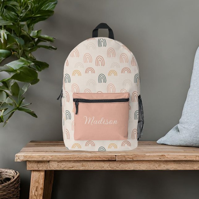 Bohemian Neutral Rainbows Custom Name Printed Backpack (Creator Uploaded)