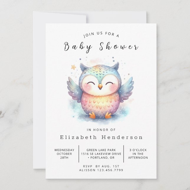 Bohemian Online Owl Baby Shower Invitation (Front)