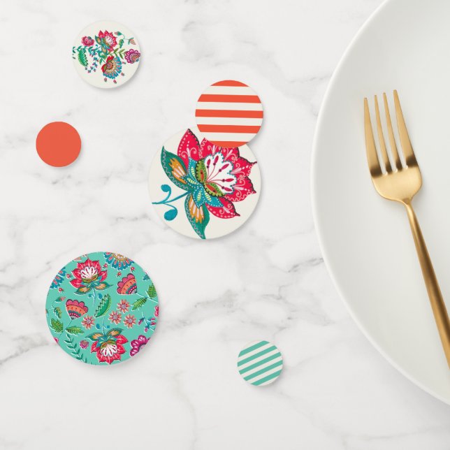 Bohemian orange blue Folk Flowers | Wedding Confetti (Group)