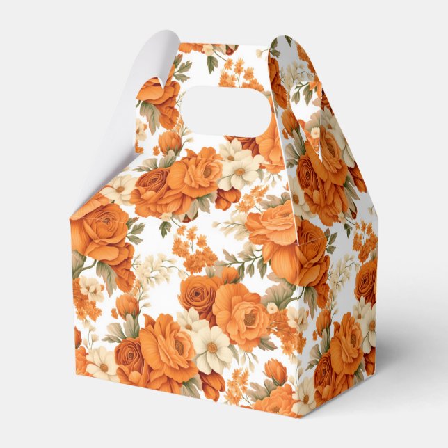 Bohemian orange flowers favour box (Front Side)