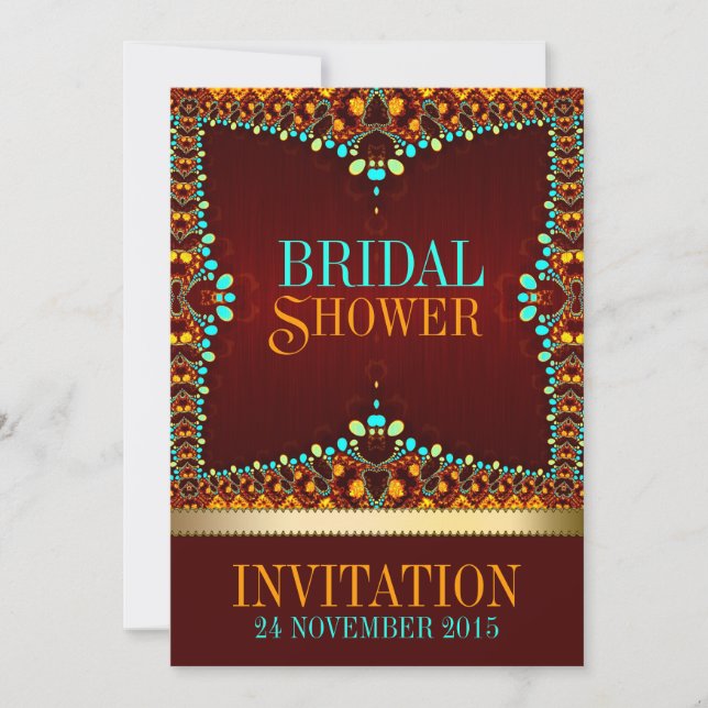 Bohemian Orange Turquoise Gold Exotic Eastern Invitation (Front)