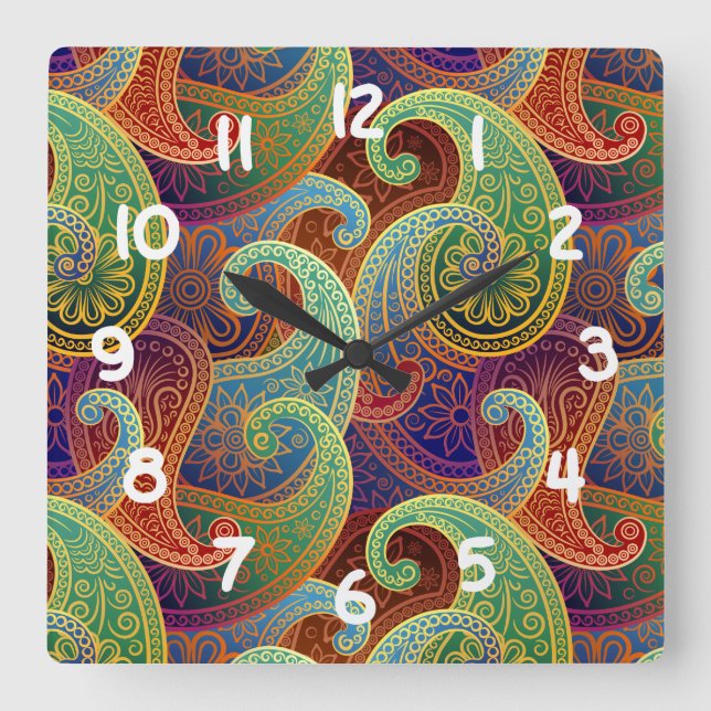 Bohemian Paisley Timeless Pattern Square Wall Clock (Front)