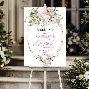 Bohemian Pale Pink Flowers Bridal Shower Welcome Poster