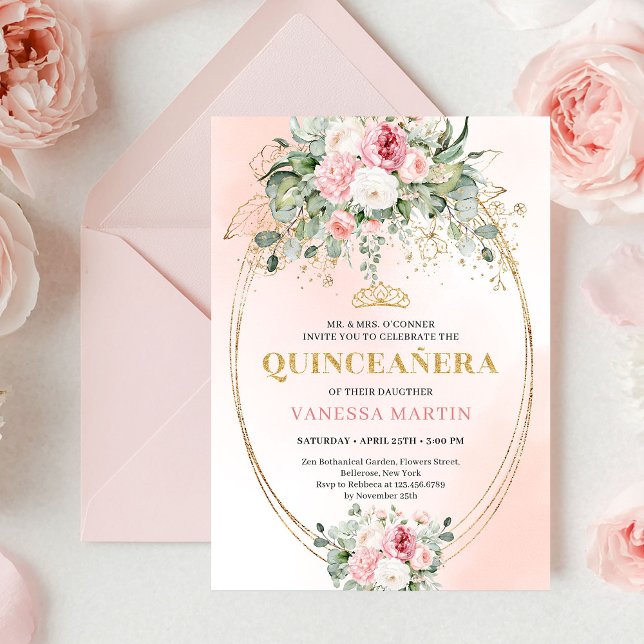 Bohemian Pale Pink Rose Gold Quinceañera Card (Bohemian Pale Pink Rose Gold Quinceañera Card

)