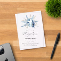Bohemian pampas grass blue floral cross baptism