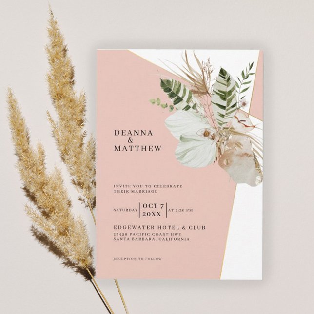 Bohemian Pampas Grass Boho Botanical Wedding Invitation (Creator Uploaded)